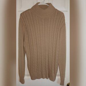 VTG Kings Road Sears Men's Cable Knit Turtleneck Sweater Tan L Orlon Acrylic